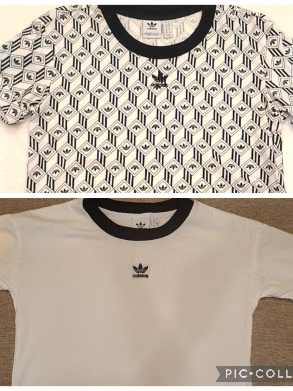 adidas Kids White Tee with Black Ringer and Trefoil Pattern